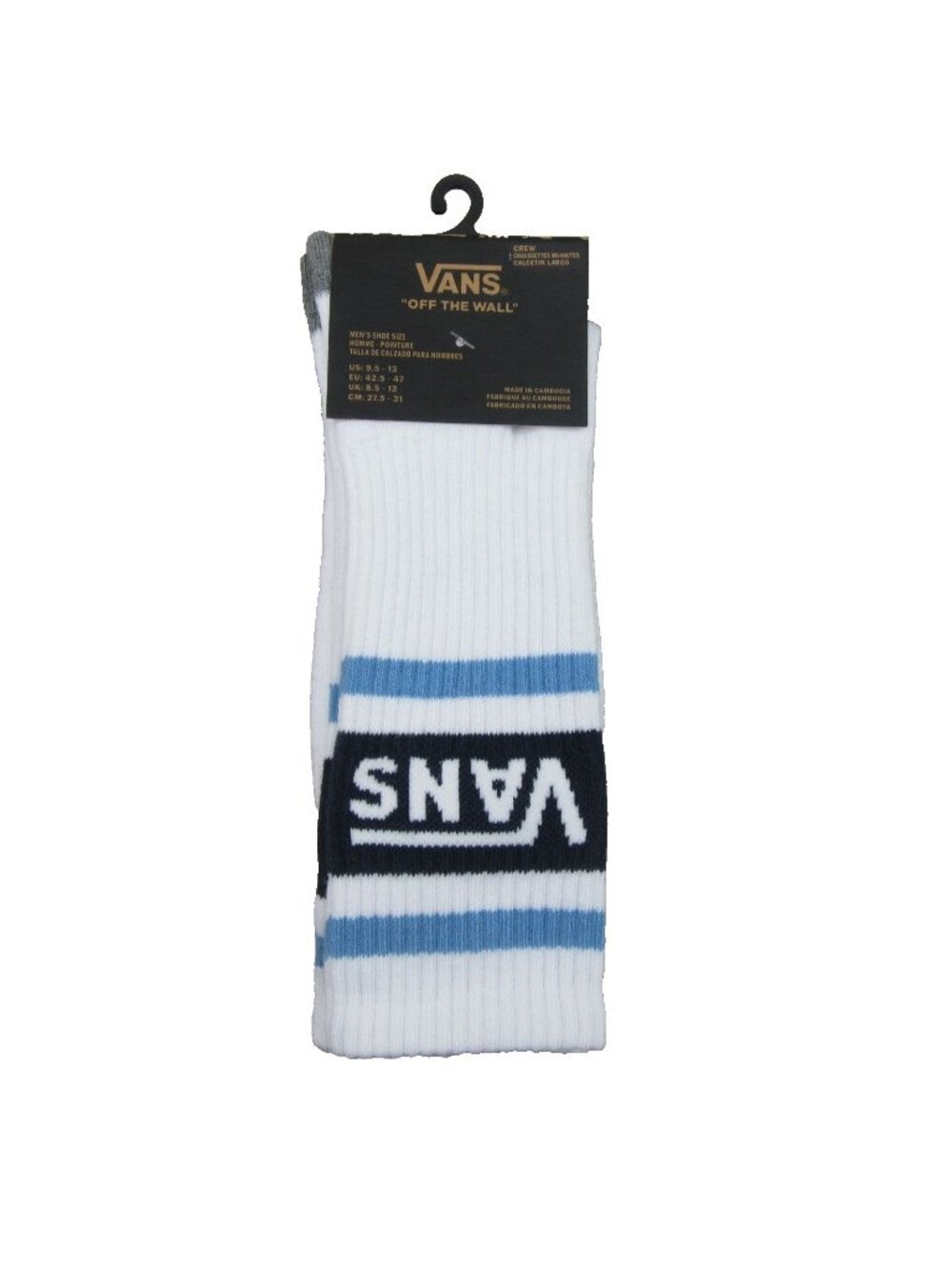Vans Unisex Retro White Blue Striped Crew Socks Size 9.5 -13 (1 Pair) NEW